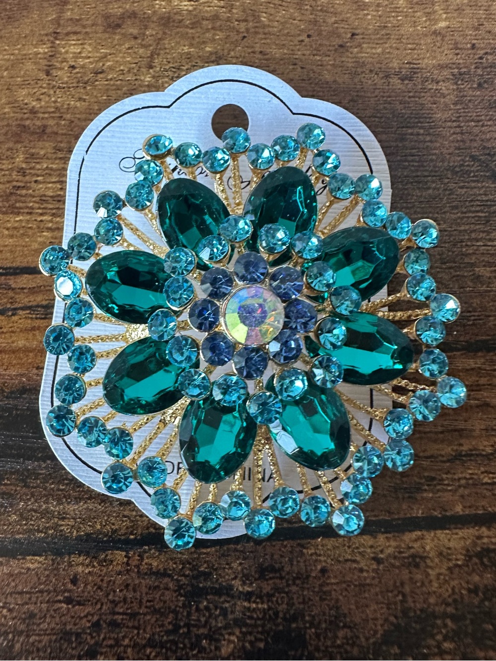 Elegant Green and Gold Floral Statment Brooch Rhinestones & Gemstones NWT